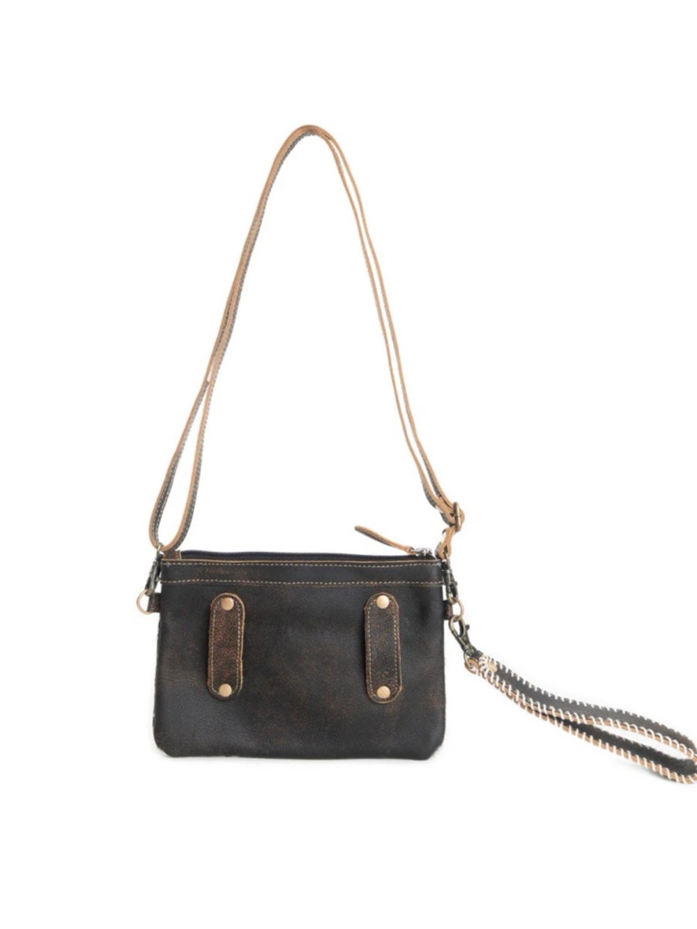 NWT Cowhide Crossbody Bag with Turquoise Accent - Black & White - Picture 4 of 6